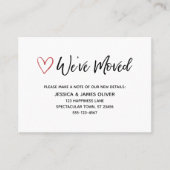 "We hebben ons verplaatst" Kaart met rode harten Visitekaartje (Voorkant)