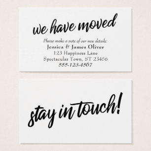 "We hebben ons verplaatst" Minimale typografische Visitekaartjes