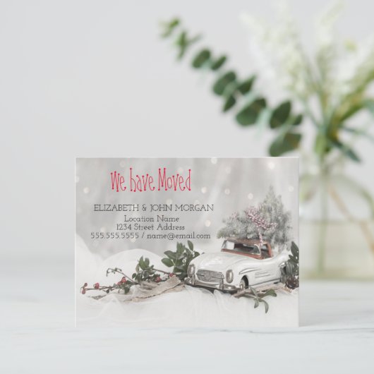 We hebben ons verplaatst, pingstructuur, auto, sne aankondigingskaart (Staand voorkant)
