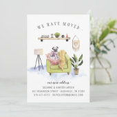 We hebben ons verplaatst | Pug Dog Moving Announge Aankondiging (Staand voorkant)