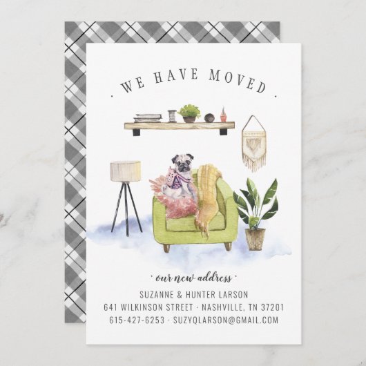 We hebben ons verplaatst | Pug Dog Moving Announge Aankondiging (Voorkant / Achterkant)