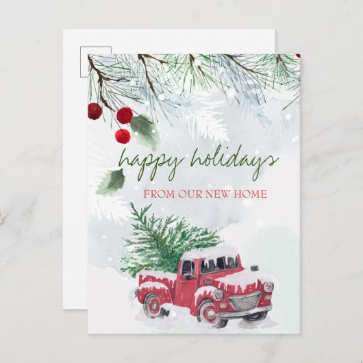 We hebben ons verplaatst, Red Truck, Pine Tree Sno Aankondigingskaart (Voorkant / Achterkant)