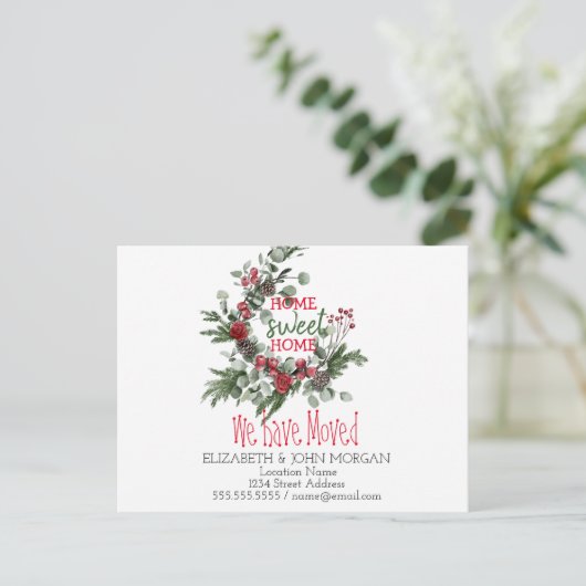 We hebben ons verplaatst, Waterverf Wreath, Home S Aankondigingskaart (Staand voorkant)