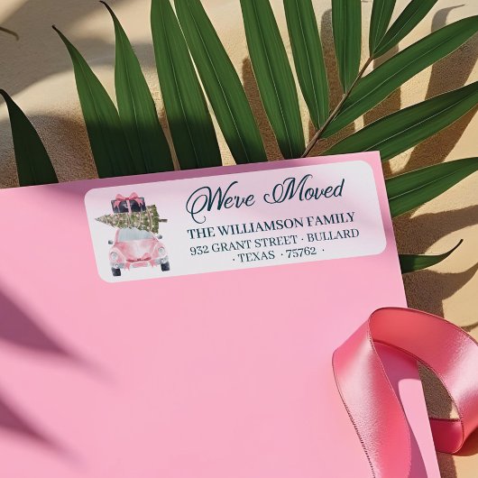 We hebben Roze Retro Car kerstboombagage verplaats Etiket