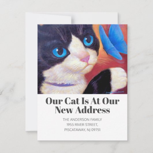 We hebben Tuxedo Cat Pet New Home Script Text verp Aankondiging (Voorkant)