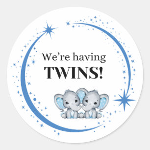 We hebben Twins Boys Blue Birth Aankondiging Ronde Sticker