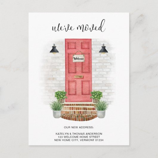 We hebben verandering van Adres Waterverf rode deu Aankondigingskaart (Voorkant)