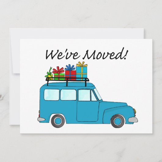 We hebben verhuisd auto en geschenken kerst Kaart (Voorkant)