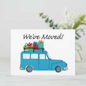 We hebben verhuisd auto en geschenken kerst Kaart (Staand voorkant)