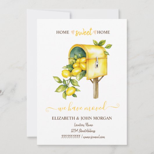 We hebben verhuisd,  brievenbus citroenen, hout (Voorkant)