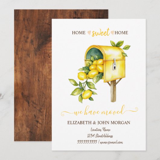 We hebben verhuisd,  brievenbus citroenen, hout (Voorkant / Achterkant)