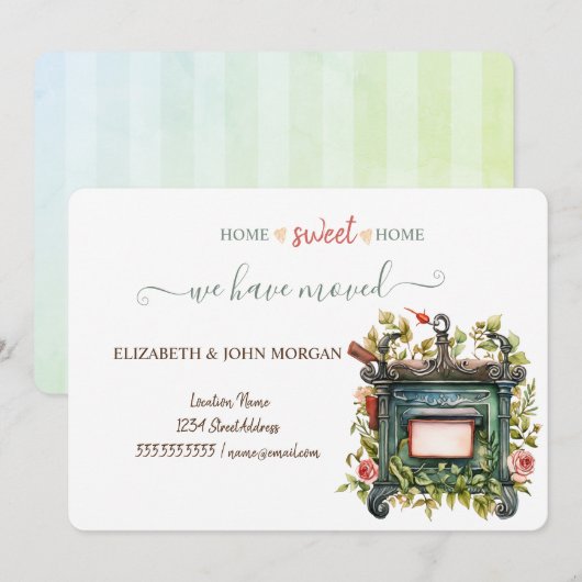 We hebben verhuisd,  brievenbus, Flowers, Striped (Voorkant / Achterkant)