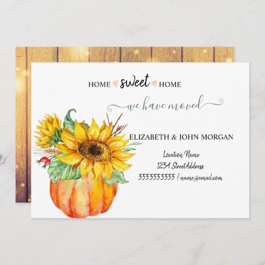 We hebben verhuisd, hout, pompoen, zonnebloemen (Voorkant / Achterkant)