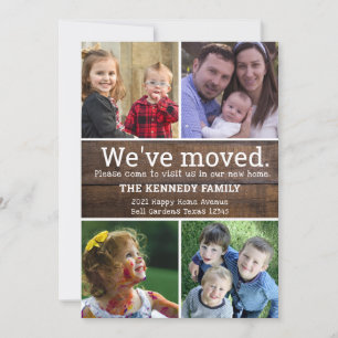 We hebben verhuisd New Home 4 Photo Collage Rustic Aankondiging