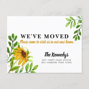 We hebben verhuisd New Home Geel Bloemen Groen Ver Aankondigingskaart