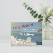 * We hebben verplaatst Budget Ocean Beach Kerstmis Aankondigingskaart (Staand voorkant)