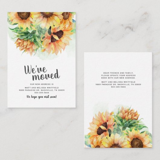 We hebben Watercoler Sunflower Moving Notitiekaartje (Voorkant / Achterkant)