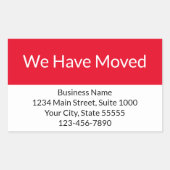 We hebben zakelijke aankondiging rood en wit verpl rechthoekige sticker (Voorkant)