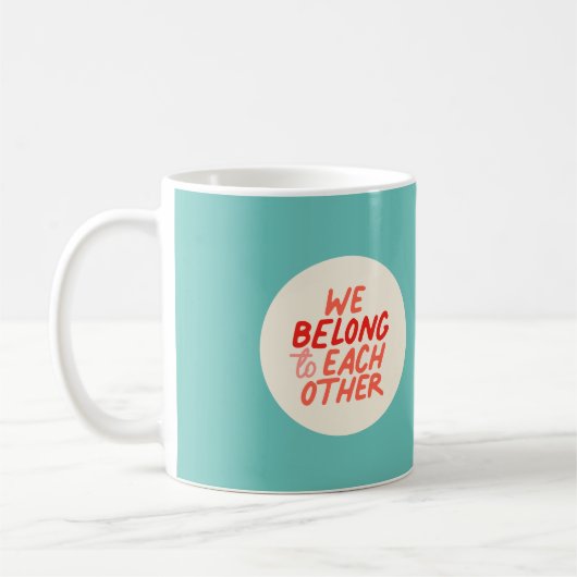 We horen bij elkaar - Mok rood en mint (Links)