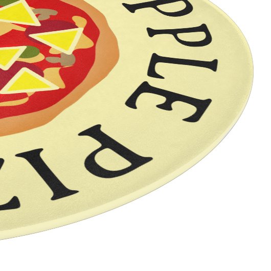 We houden van ananas pizza grappig rond glas snijplank (Hoek)