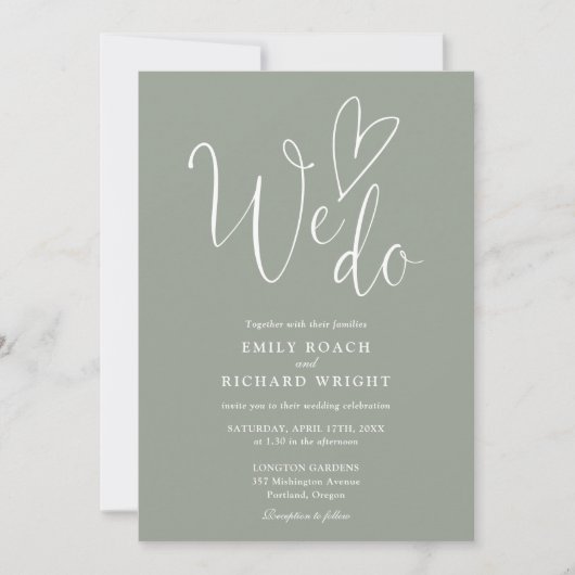 We houden van hart QR-code Sage Green Wedding Kaart (Voorkant)