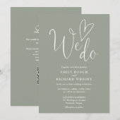 We houden van hart QR-code Sage Green Wedding Kaart (Voorkant / Achterkant)