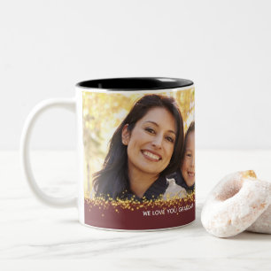 We houden van je eigen familiefoto Gold Sparkle Tweekleurige Koffiemok