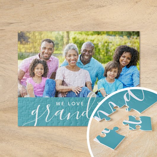We houden van je Grandma Custom Photo Gift | Aqua Legpuzzel