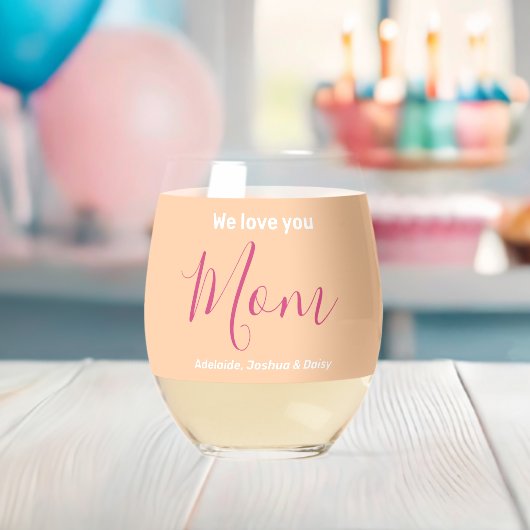 We houden van je mam gelukkig moeders dag aangepas wijnglas zonder voet (Insitu (Baby Shower))