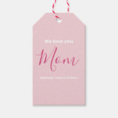 We houden van je mam roze minimalist cadeaulabel (Voorkant)
