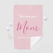 We houden van je mam roze minimalist golfhanddoek (Insitu)
