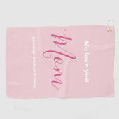 We houden van je mam roze minimalist golfhanddoek (Horizontaal)