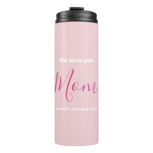 We houden van je mam roze minimalist thermosbeker (Voorkant)