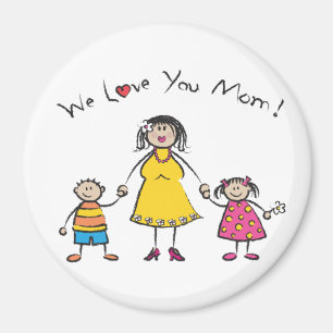 We houden van je mama Cartoon Family Happy Moederd Magneet