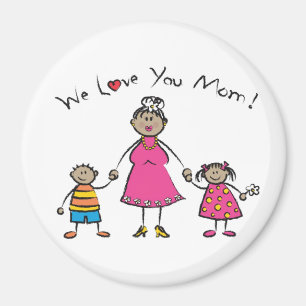 We houden van je mama Cartoon Family Happy Moederd Magneet