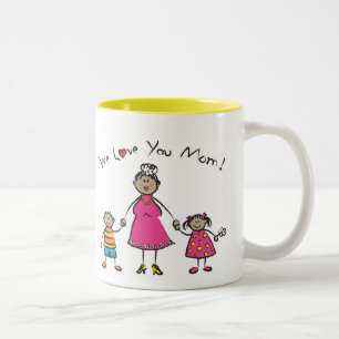 We houden van je mama Cartoon Family Happy Moederd Tweekleurige Koffiemok