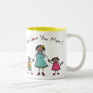 We houden van je mama Cartoon Family Happy Moederd Tweekleurige Koffiemok