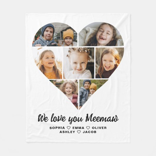 We houden van je Meemaw Heart Moderne Fotocollage Fleece Deken (Voorkant)