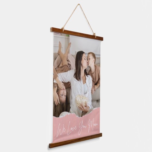 We houden van je moeder Moederdag aangepaste foto Hangend Wandkleed (Gebogen)