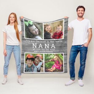 We houden van je Nana 4 Foto Collage Gray Wood Fleece Deken