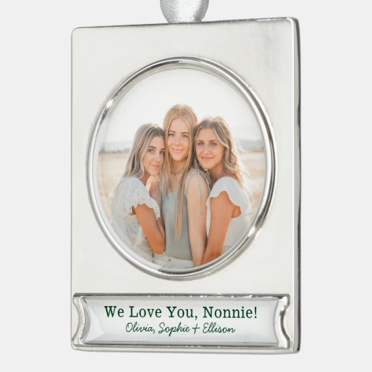 We houden van je nonnie foto verzilverd banner ornament (Links)