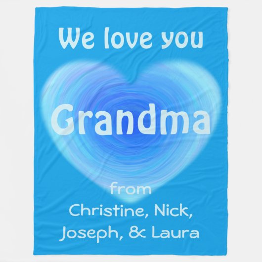 We houden van je oma Blue Heart Grandparent-dag Fleece Deken (Voorkant)