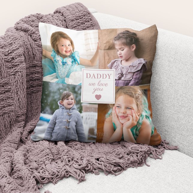 We houden van je papa foto collage foto kussen (Cute custom photo collage "Daddy We Love You" throw pillow.)