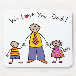 We houden van je vader Cartoon Familie Happy Vader Muismat