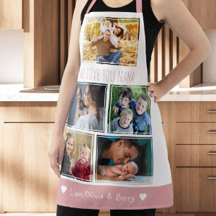 We houden van Nana Grandkids 5 foto roze en wit Schort