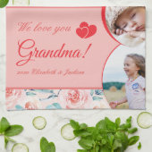 We houden van oma Pink Floral Valentijnsdag Foto Theedoek (Gevouwen)