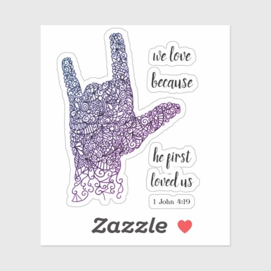 "We houden van omdat..." Amerikaanse gebarentaal V Sticker (Vel)