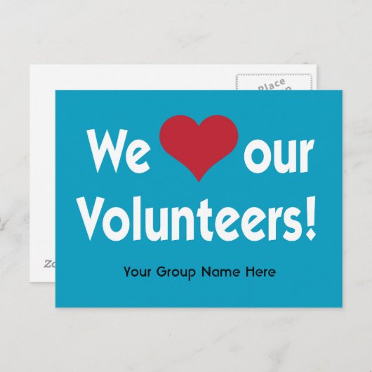 We houden van onze vrijwilligers met hart en groep briefkaart (Voorkant / Achterkant)