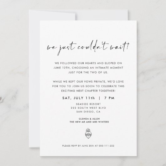 We Just Couldn't Wait Elopement Invitation Aankondiging (Voorkant)