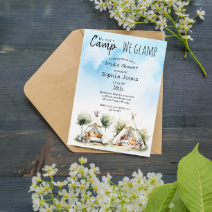 We kamperen niet we glamp teepee tent vrijgezellen kaart